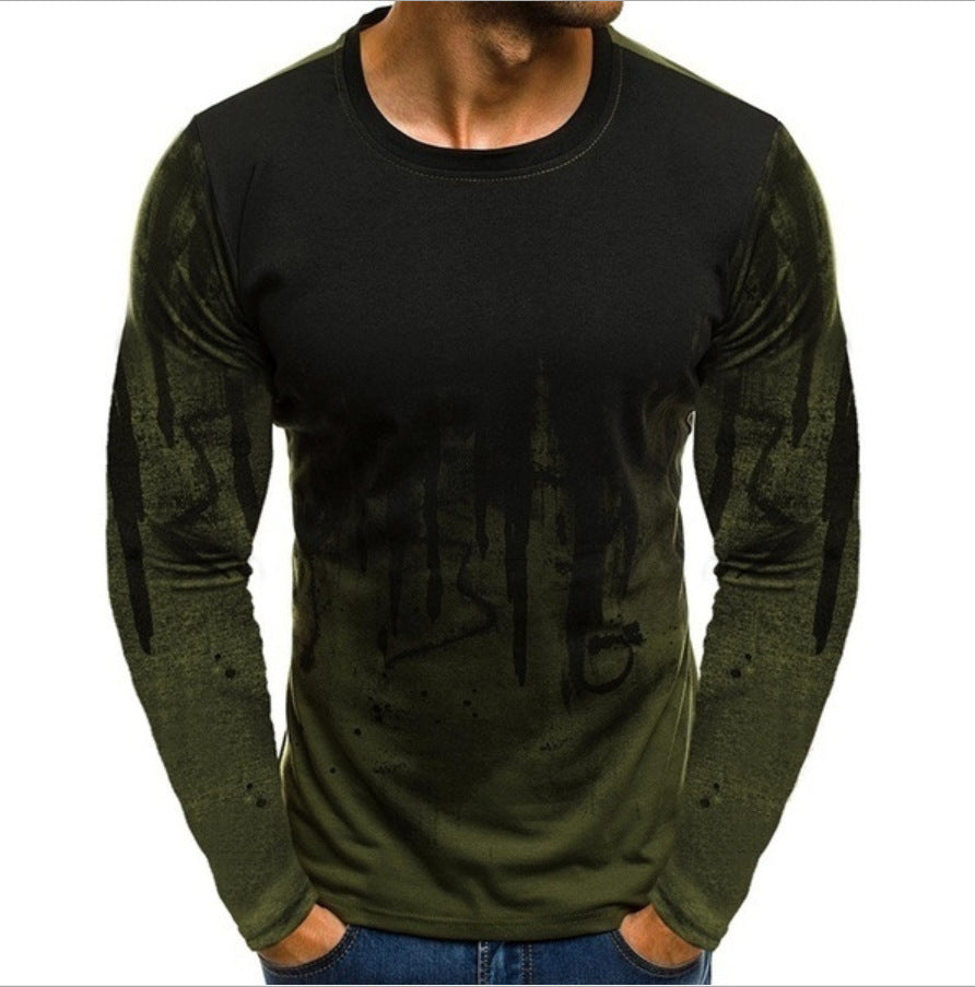 Fashion Sports and Fitness T-Shirt: Loose Fit, Long Sleeve, Cotton Blend