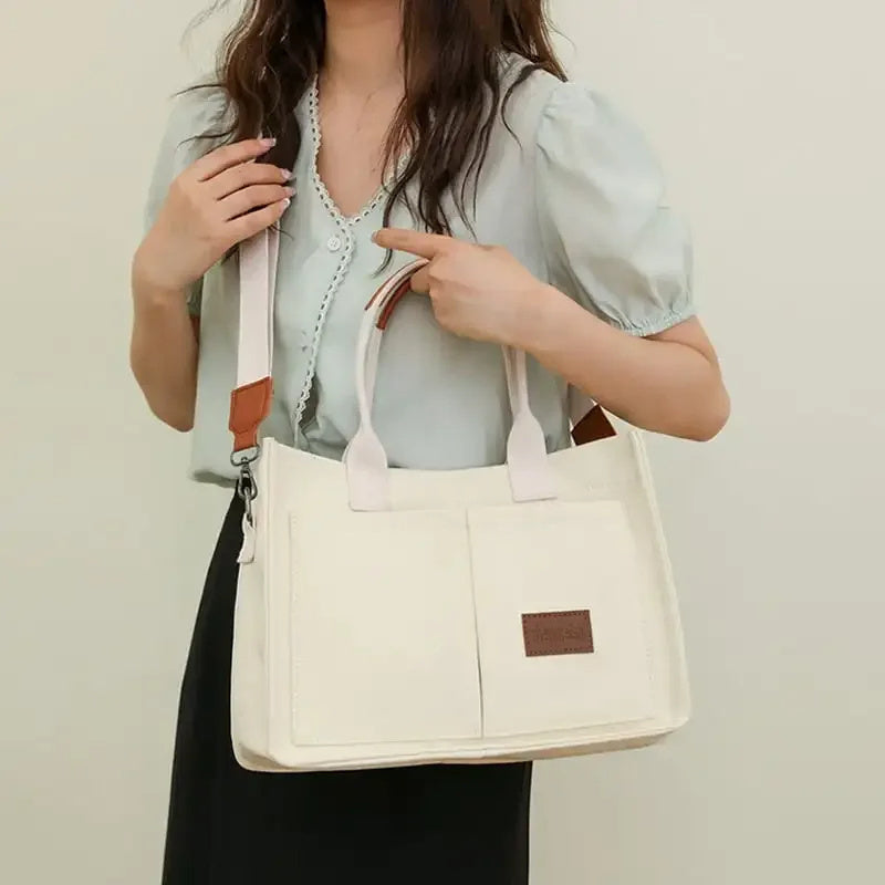 Casual Daily Canvas Tote Shoulder Bag - Large Capacity Multi-Pocket Crossbody for Women & Mommy