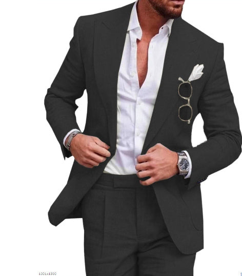 Men’s Slim Fit One-Button Solid Color Suit - Two-Piece Set