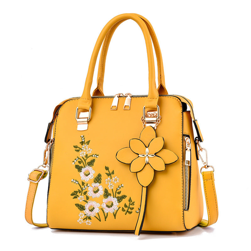 Elegant Floral Embroidered Handbag for Women - Shoulder & Messenger Bag