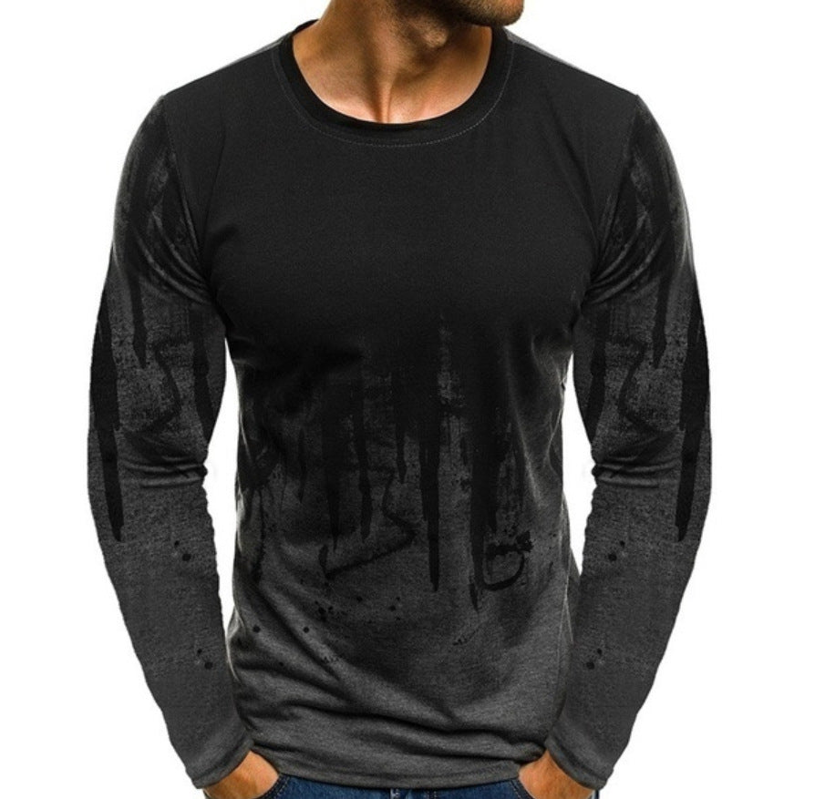 Fashion Sports and Fitness T-Shirt: Loose Fit, Long Sleeve, Cotton Blend