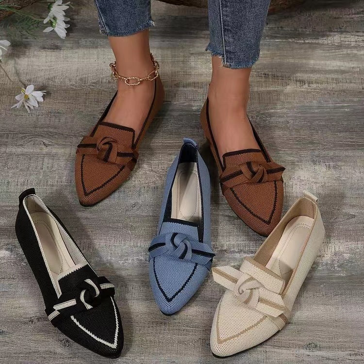 Pointed Toe Bow Flat Shoes For Women - Breathable Shoes