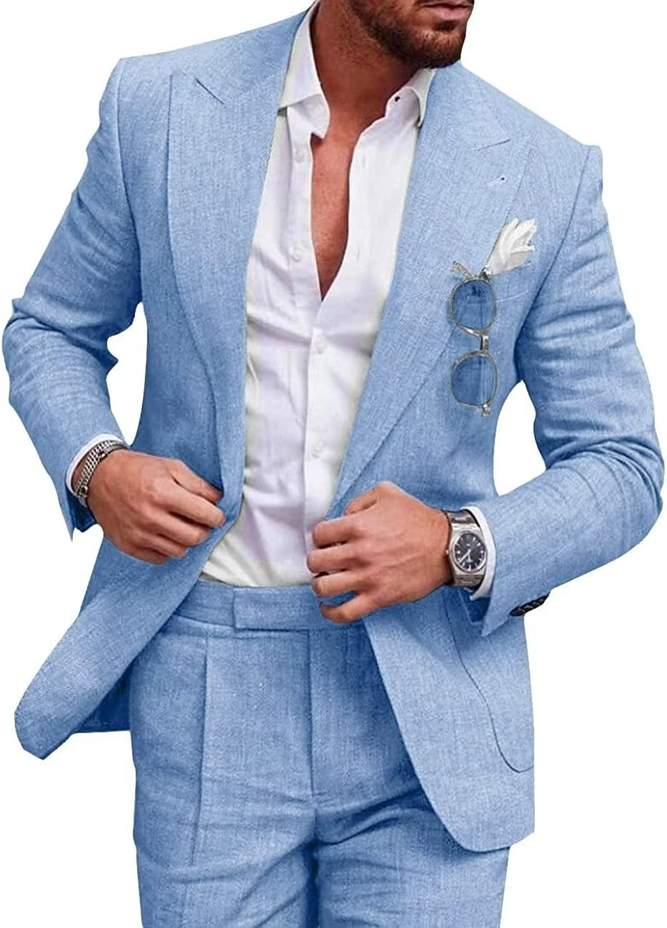 Men’s Slim Fit One-Button Solid Color Suit - Two-Piece Set