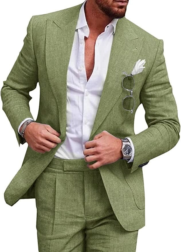 Men’s Slim Fit One-Button Solid Color Suit - Two-Piece Set