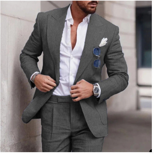 Men’s Slim Fit One-Button Solid Color Suit - Two-Piece Set