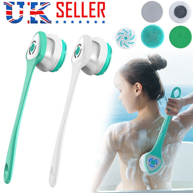 Electric Shower Cleaning Brush Body Massage Bath Long Handle Back Scrub Washer