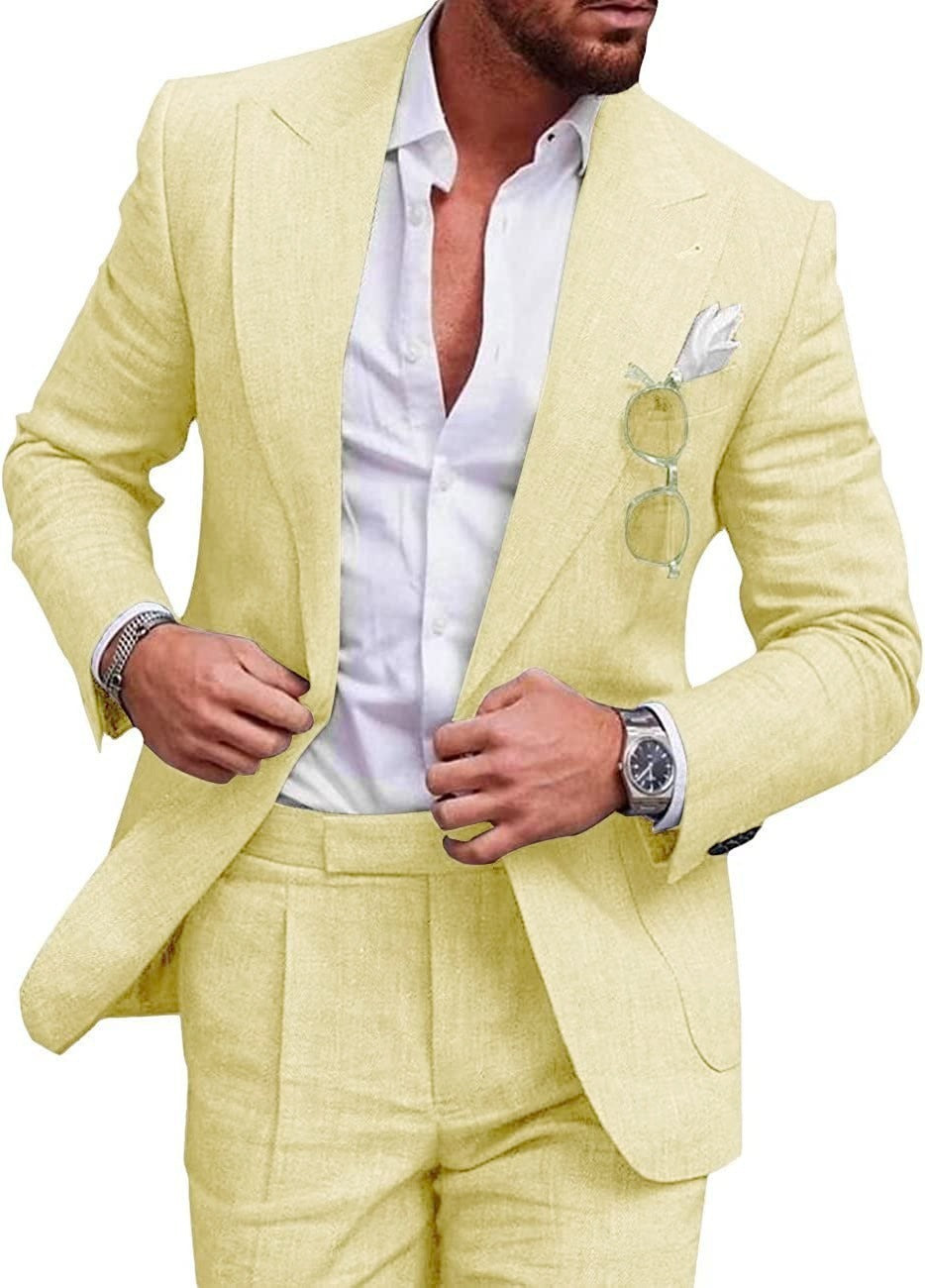 Men’s Slim Fit One-Button Solid Color Suit - Two-Piece Set