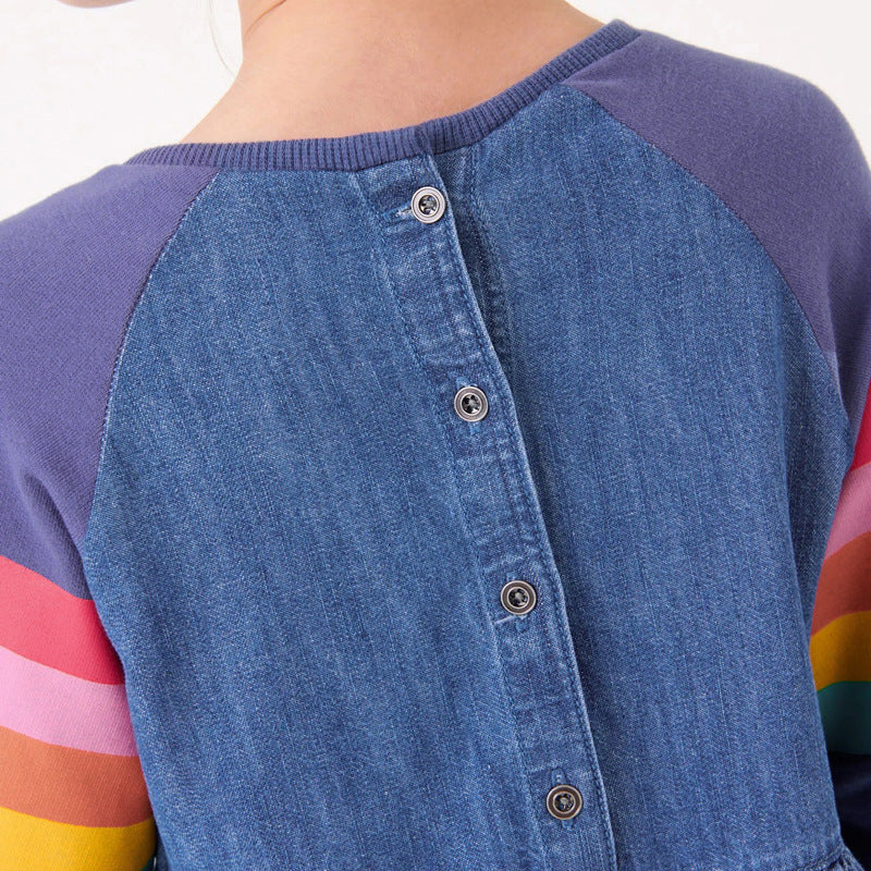 Children Denim Cotton Rainbow Long Sleeve Dress