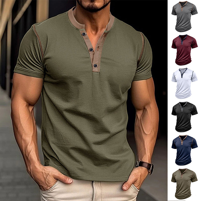 Short-sleeved Polo Shirt Summer Button V-neck  and T-shirt Tops for Men