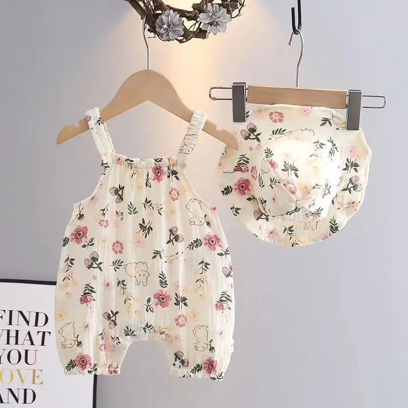 Summer Baby Romper with Cartoon Cherry Bear