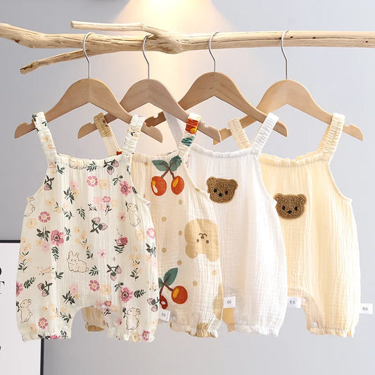 Summer Baby Romper with Cartoon Cherry Bear