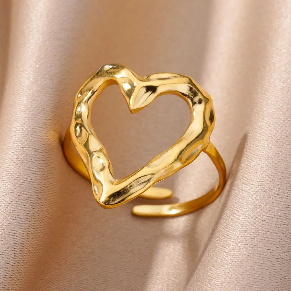 Stainless Steel Heart Gold Wedding Ring