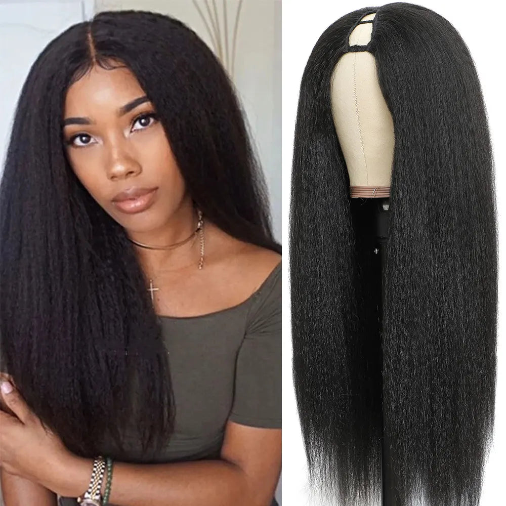 Glueless Kinky Straight U Part Wig - Daily Use Synthetic Hair Wig