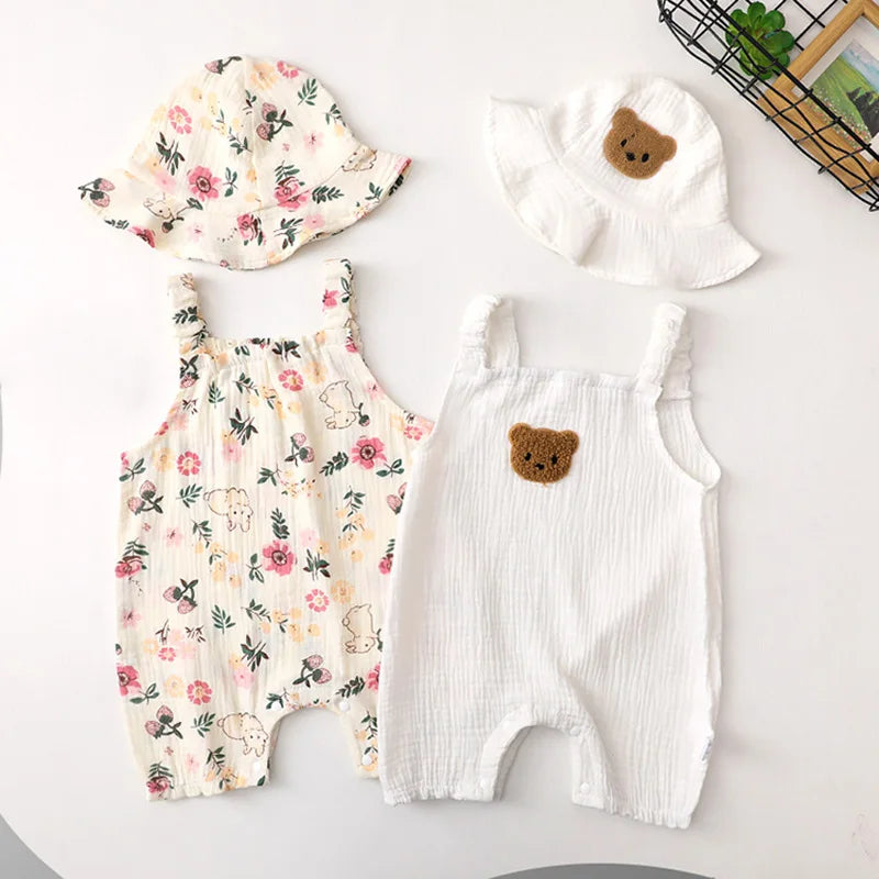 Summer Baby Romper with Cartoon Cherry Bear