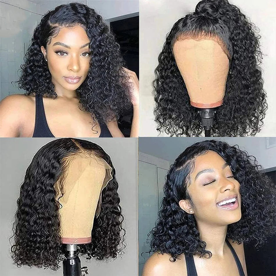 12A Glueless Kinky Curly Bob Lace Frontal Wig