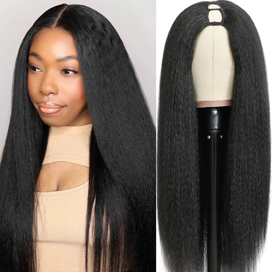 Glueless Kinky Straight U Part Wig - Daily Use Synthetic Hair Wig