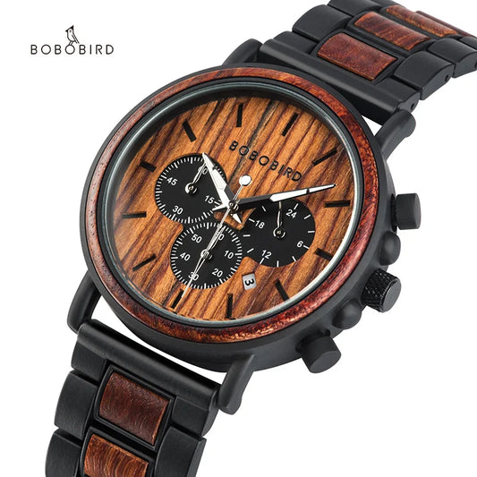 BOBO BIRD Wooden Men Watches Relogio Masculino - Brand Luxury Stylish Chronograph Military Watch Personalized Gift for Man OEM