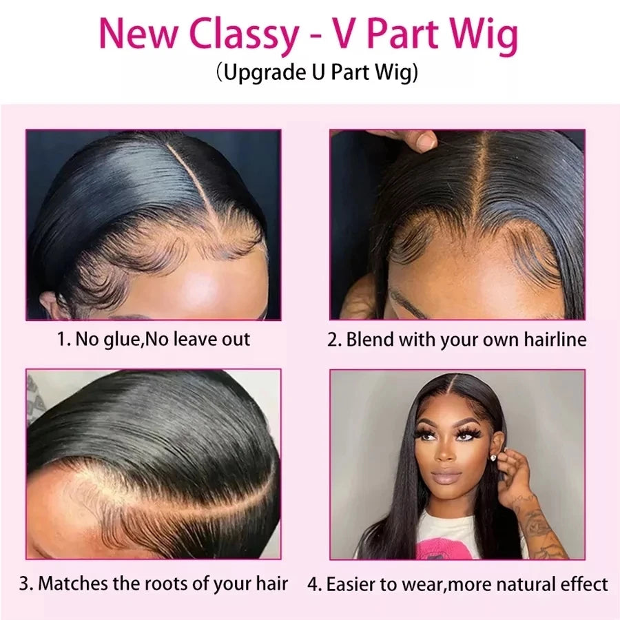 Glueless Kinky Straight U Part Wig - Daily Use Synthetic Hair Wig