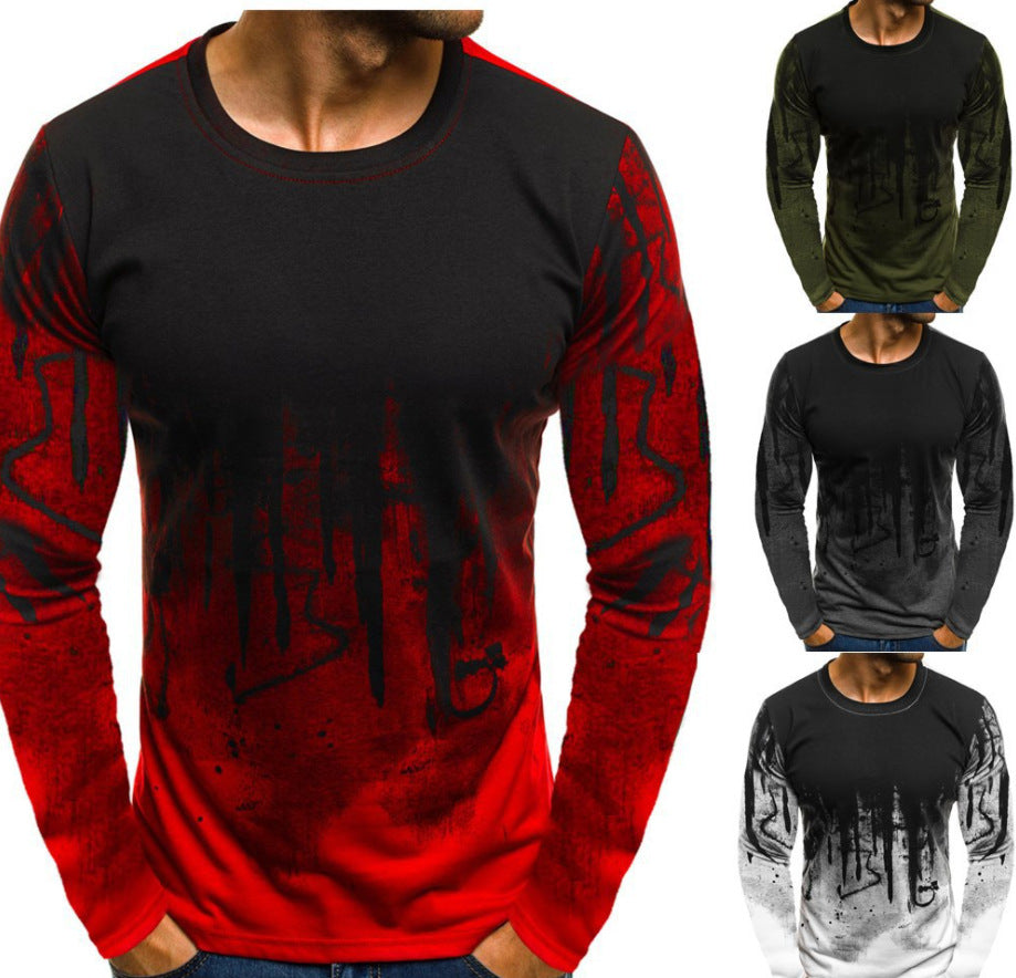 Fashion Sports and Fitness T-Shirt: Loose Fit, Long Sleeve, Cotton Blend