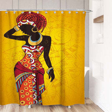 Fashion African Girl Illustration Shower Curtain: Digital Print Polyester, Multiple Sizes