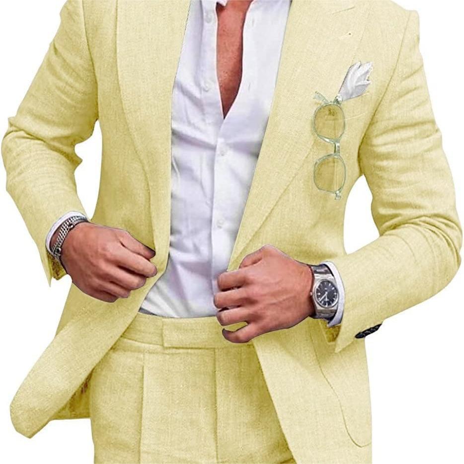 Men’s Slim Fit One-Button Solid Color Suit - Two-Piece Set