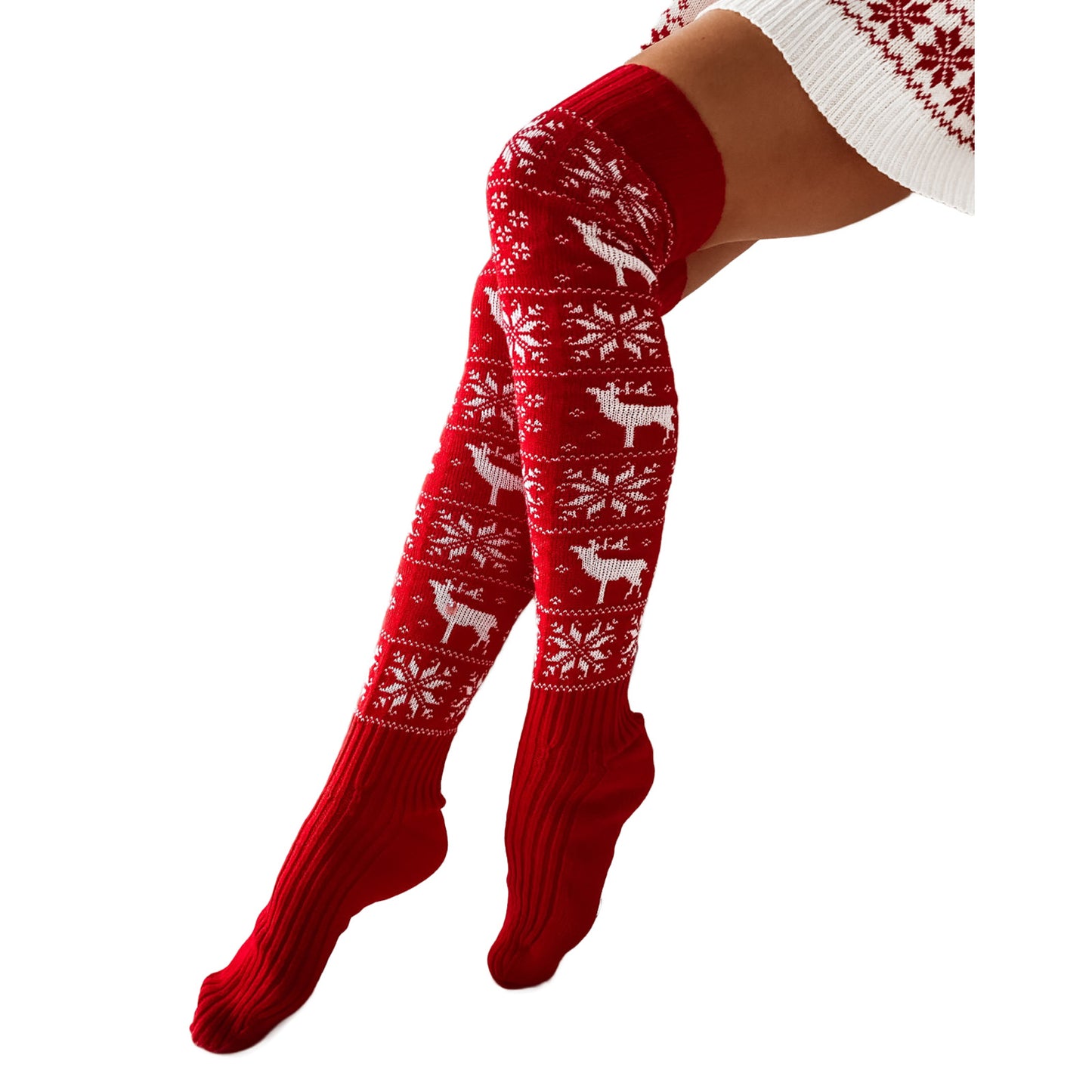 Christmas Deer Thigh-High Socks