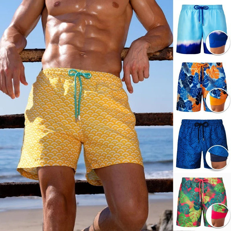 Men's Printed Beach Shorts Double Layer Ideal For Summer