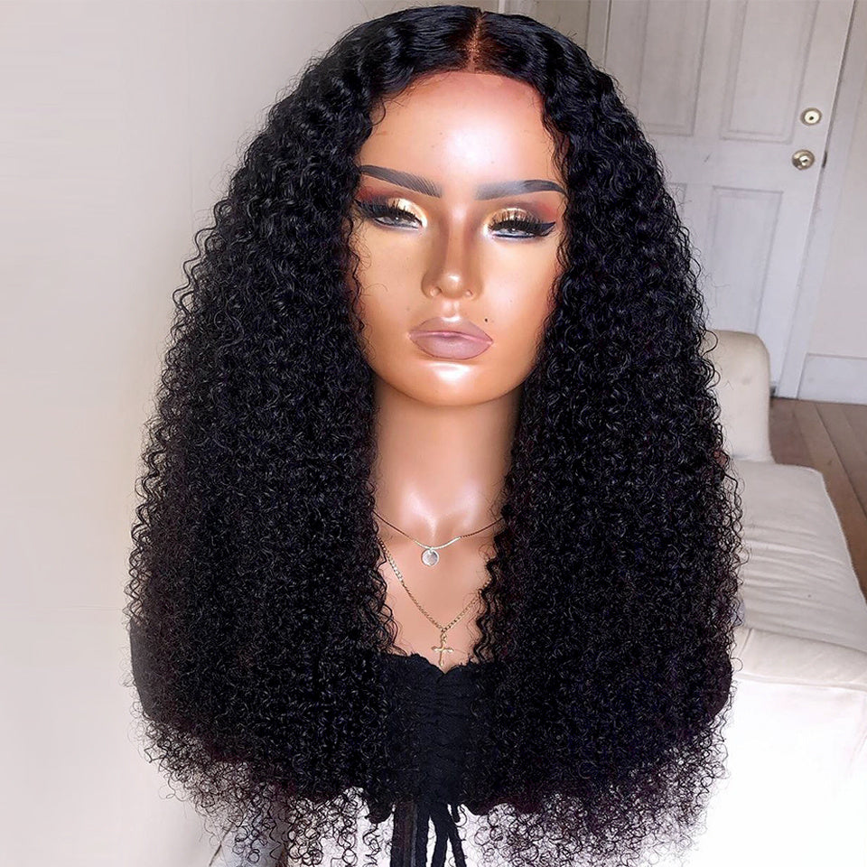 High-Density Long Kinky Curly Lace Front Wig - Fluffy Human Hair