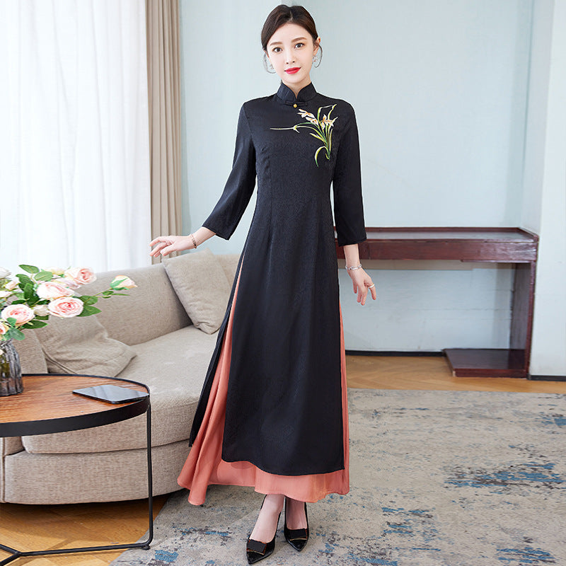 Vintage-Inspired Women’s Embroidered Dress - Elegant Retro Fashion