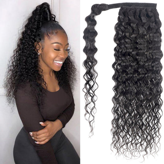 Velcro Ponytail Body Water Deep Kinky Curly Hair Ponytail