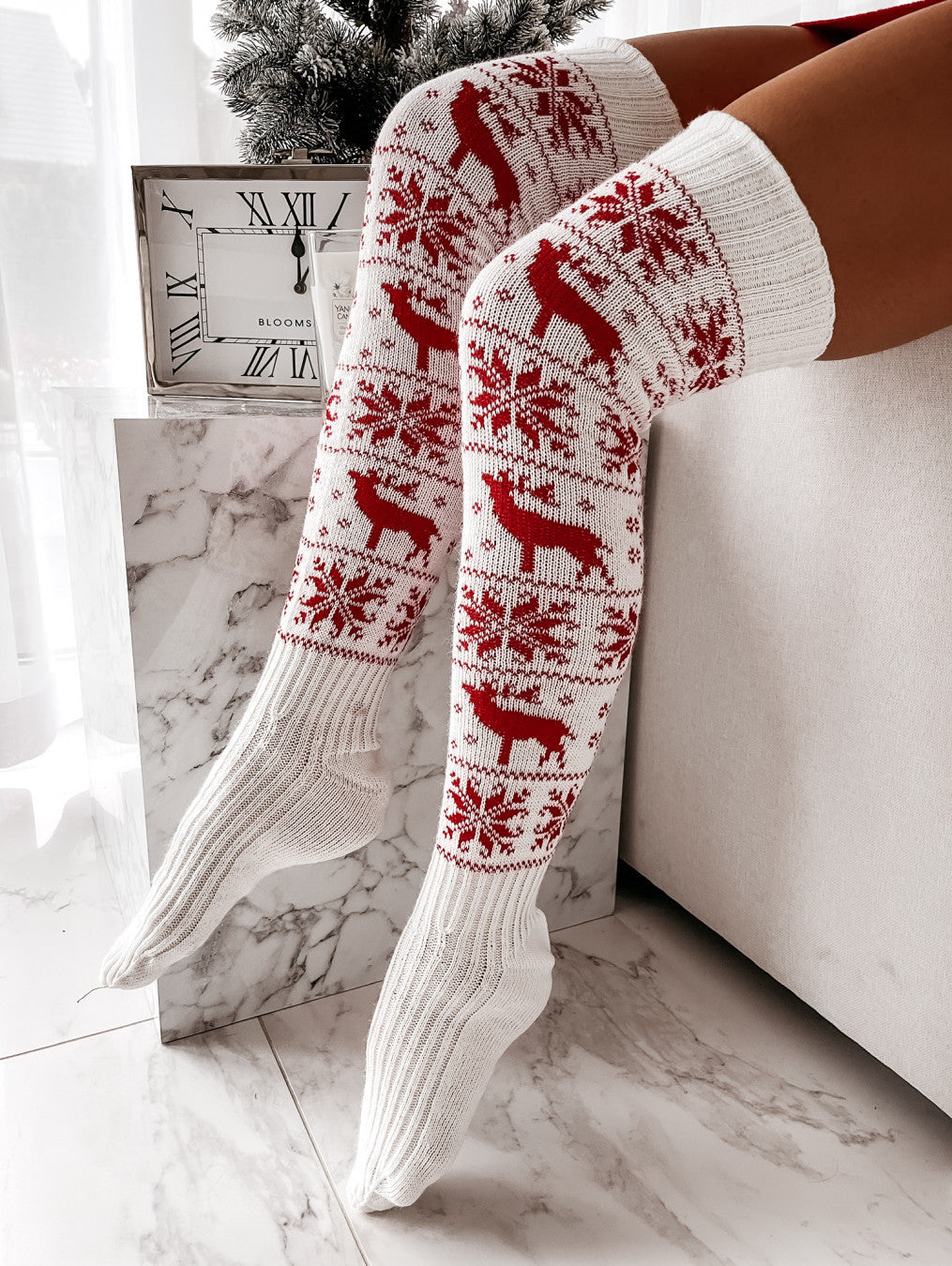 Christmas Deer Thigh-High Socks