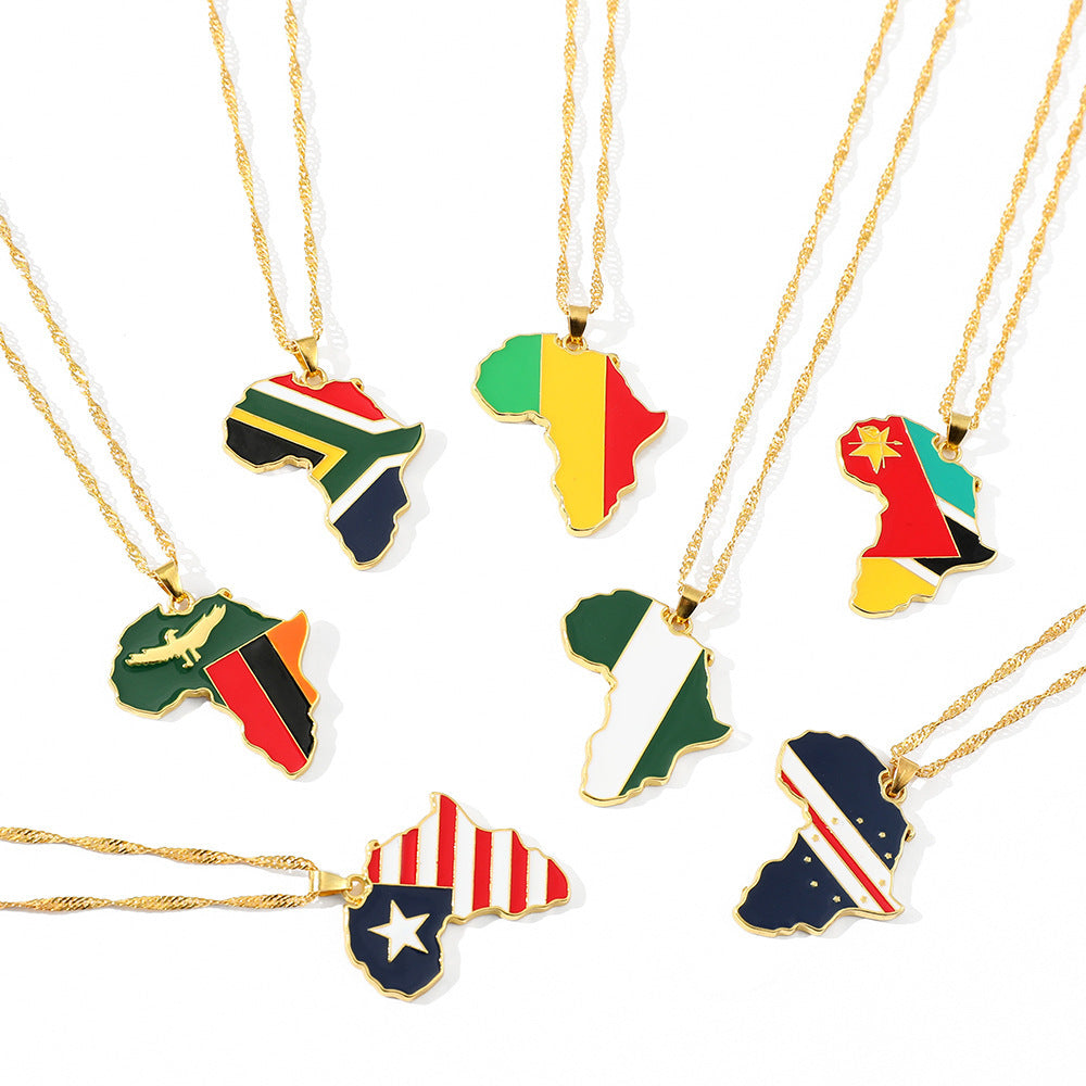 Fashion Map African Pendant Necklace: Electroplated Alloy in Various Colors