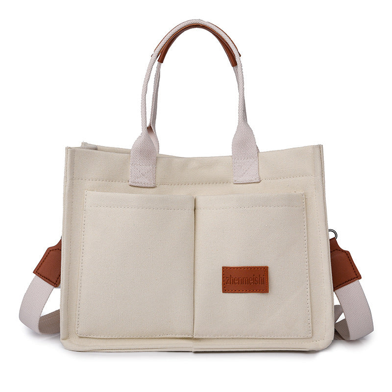 Casual Daily Canvas Tote Shoulder Bag - Large Capacity Multi-Pocket Crossbody for Women & Mommy