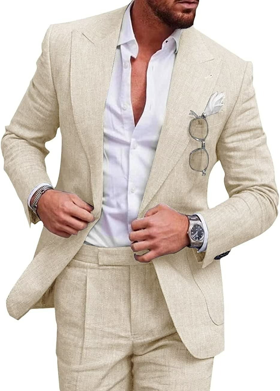 Men’s Slim Fit One-Button Solid Color Suit - Two-Piece Set