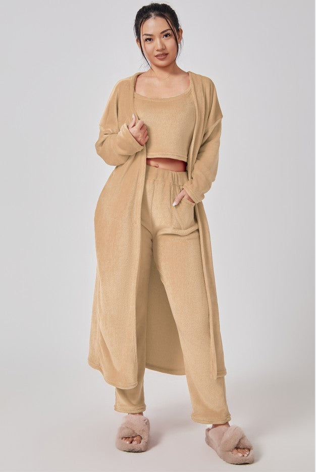 Ultra-Soft 3-Piece Cozy Pajama Lounge Set | Cute & Warm Winter Loungewear for Women | Matching Pants, Top, and Robe