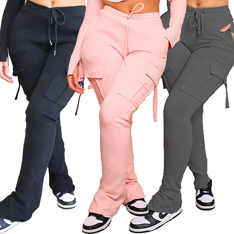 High Waist Cargo Pants for Women: Drawstring, Wide Leg, and Stylish with Pockets