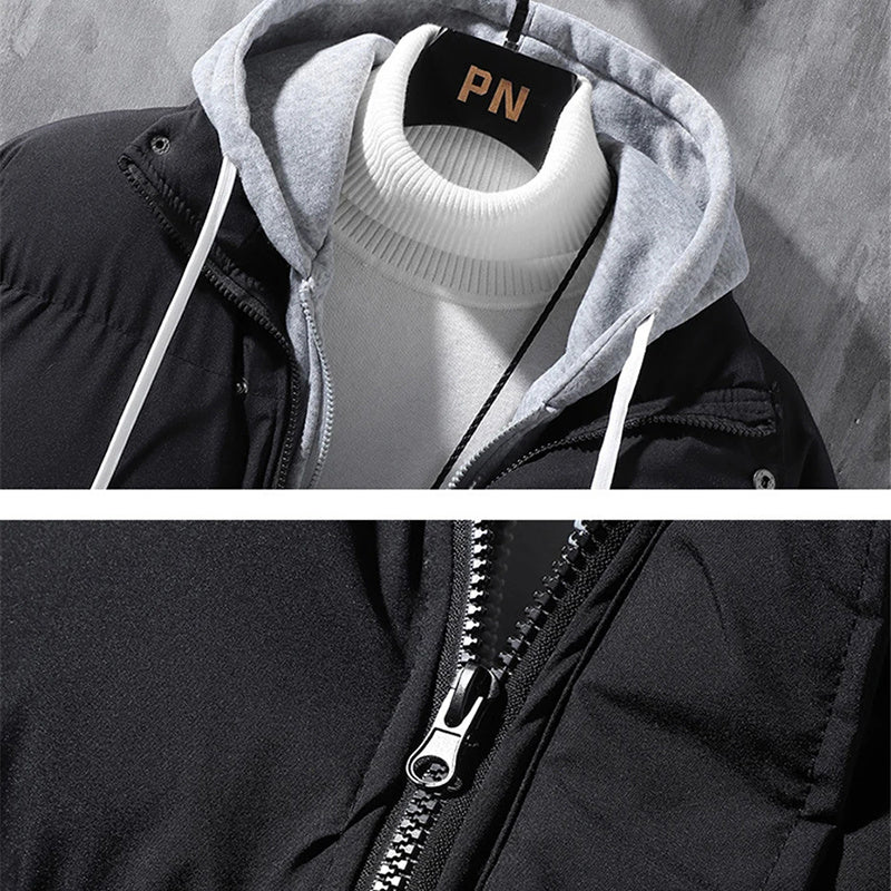 Fashion Hooded Jacket for Men: Winter Windproof, Thickened, and Stylish Two-Piece Coat