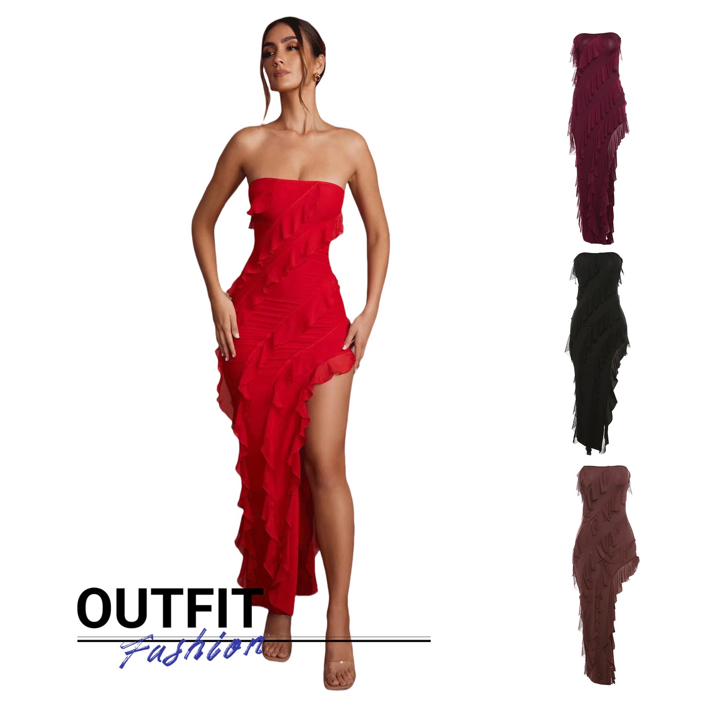 2024 Summer Trend Skinny Women's Fashion Tube Top Backless Split Tassel Dress