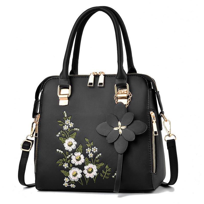 Elegant Floral Embroidered Handbag for Women - Shoulder & Messenger Bag