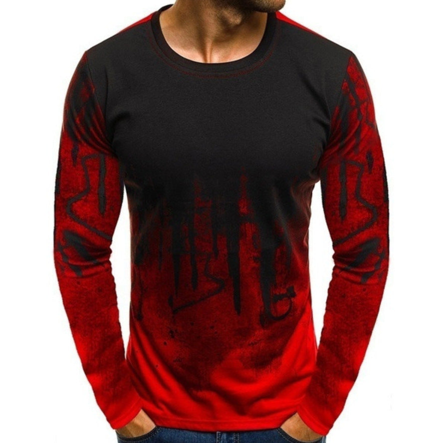 Fashion Sports and Fitness T-Shirt: Loose Fit, Long Sleeve, Cotton Blend