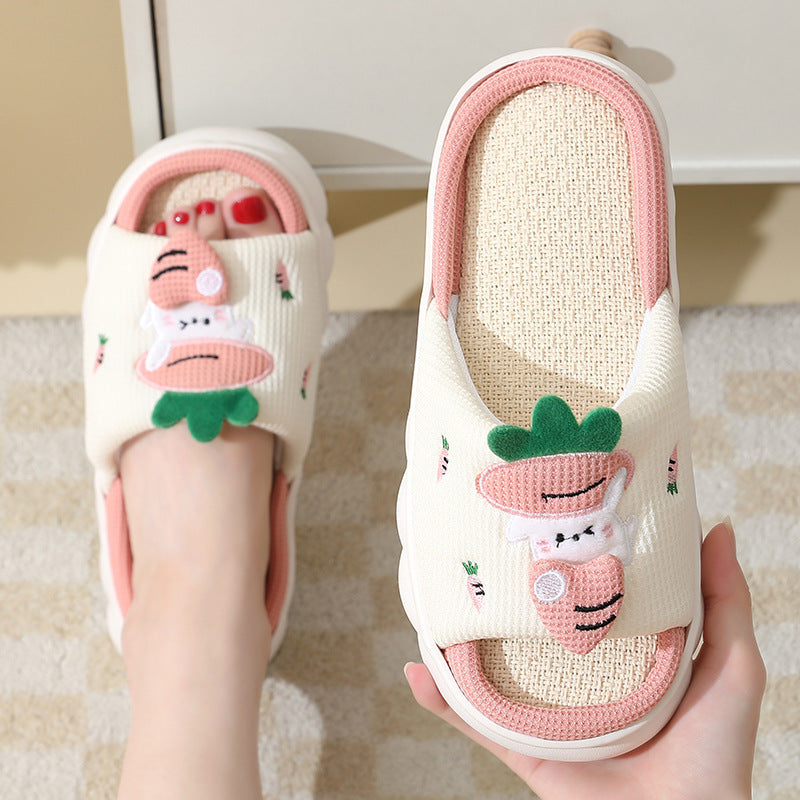 dorable Carrot Rabbit Linen Slippers - Non-Slip Indoor Shoes for Couples