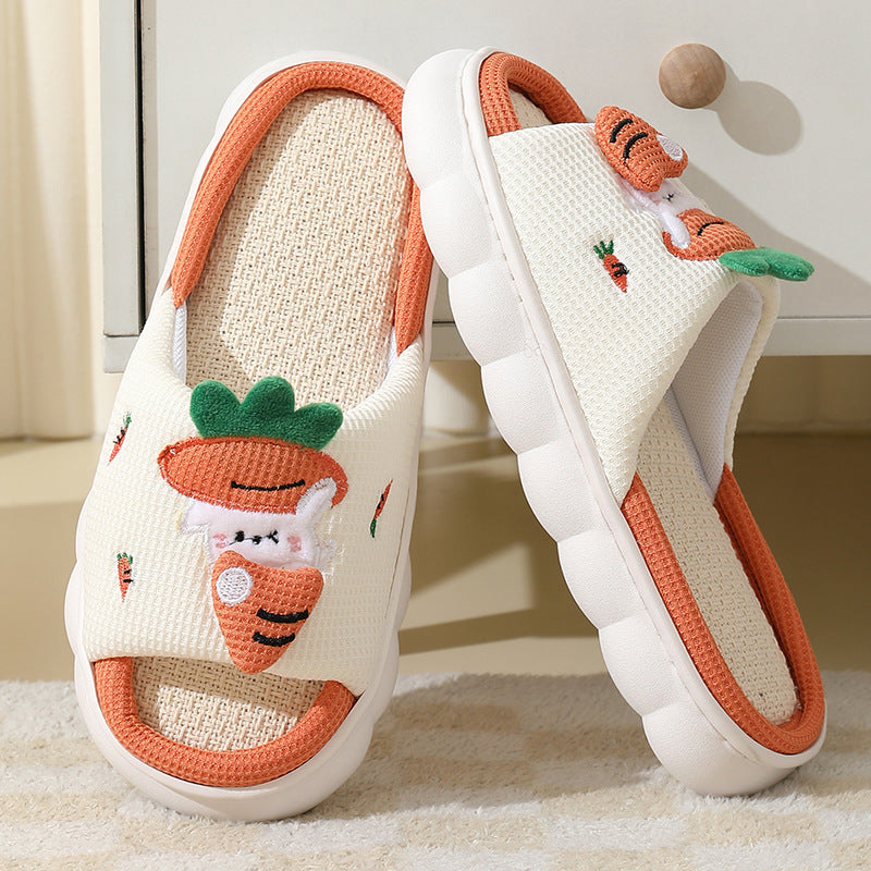 dorable Carrot Rabbit Linen Slippers - Non-Slip Indoor Shoes for Couples