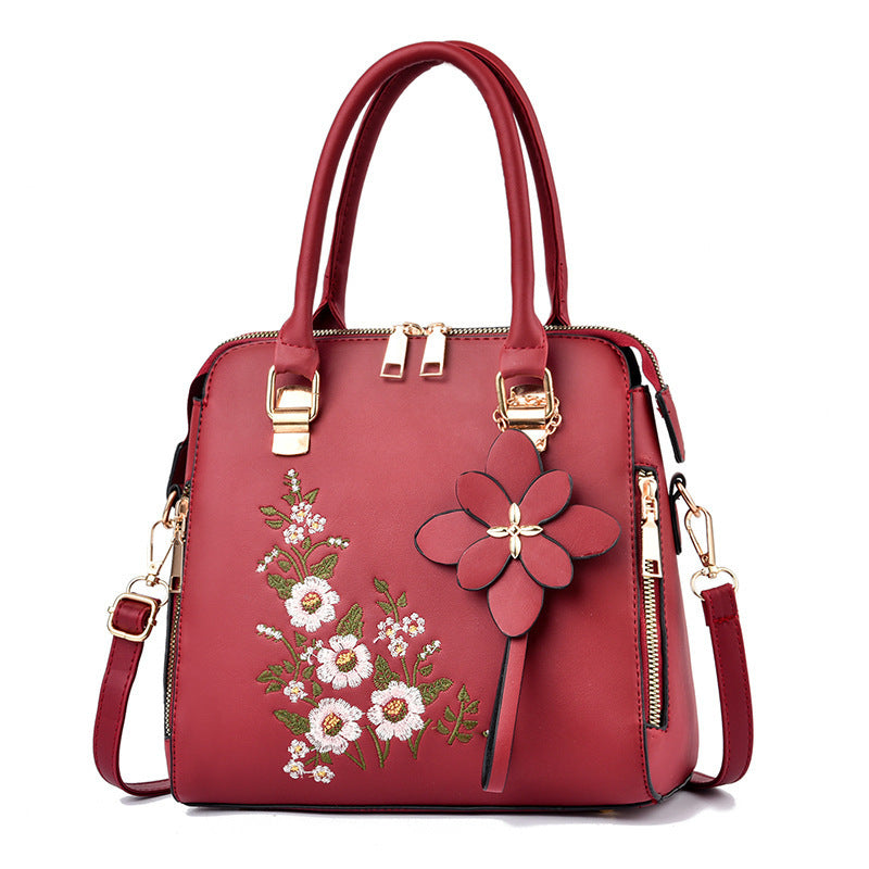 Elegant Floral Embroidered Handbag for Women - Shoulder & Messenger Bag