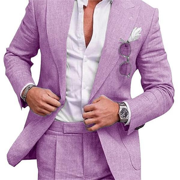 Men’s Slim Fit One-Button Solid Color Suit - Two-Piece Set