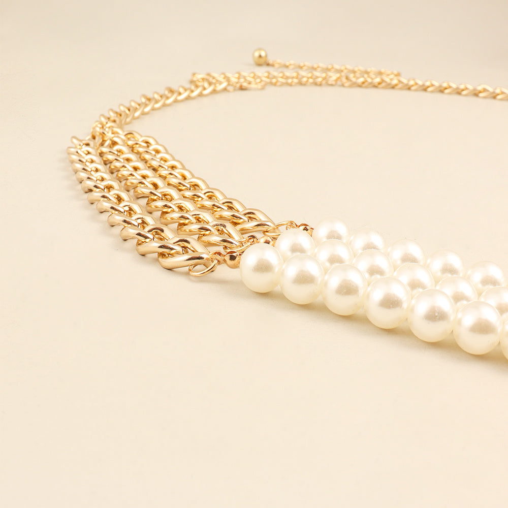 Elegant Waist Chain with Three-Layer Pearl Detail - Versatile Belt for Dresses and Shirts