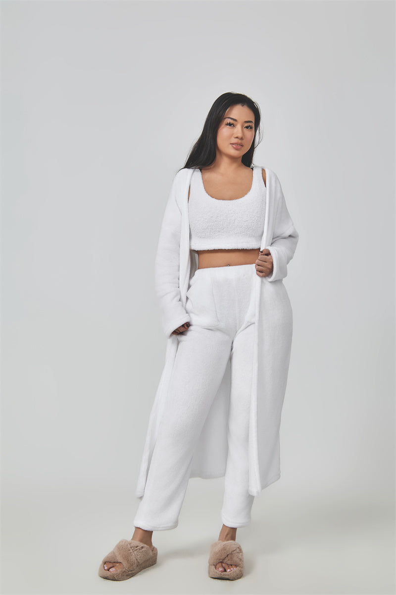 Ultra-Soft 3-Piece Cozy Pajama Lounge Set | Cute & Warm Winter Loungewear for Women | Matching Pants, Top, and Robe