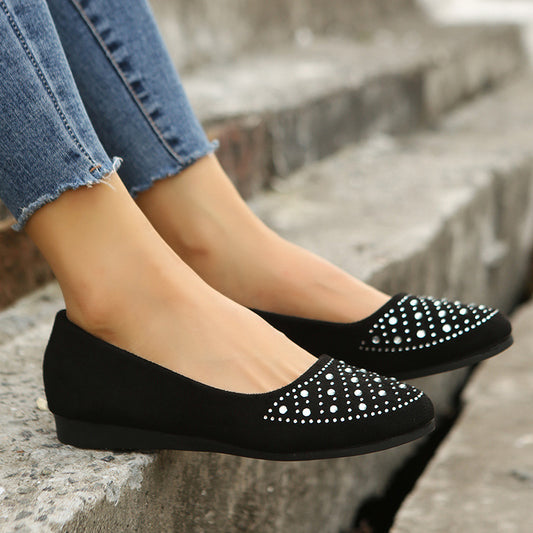 Women’s Rhinestone-Embellished Round Toe Loafers - Fashionable and Cozy Casual Flats