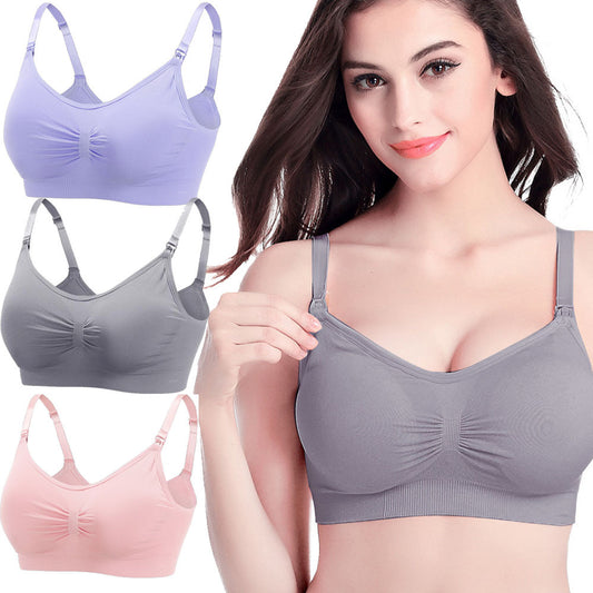 3pcs Seamless Front Buckle Breastfeeding Bra Set - Large Size, No Steel Ring