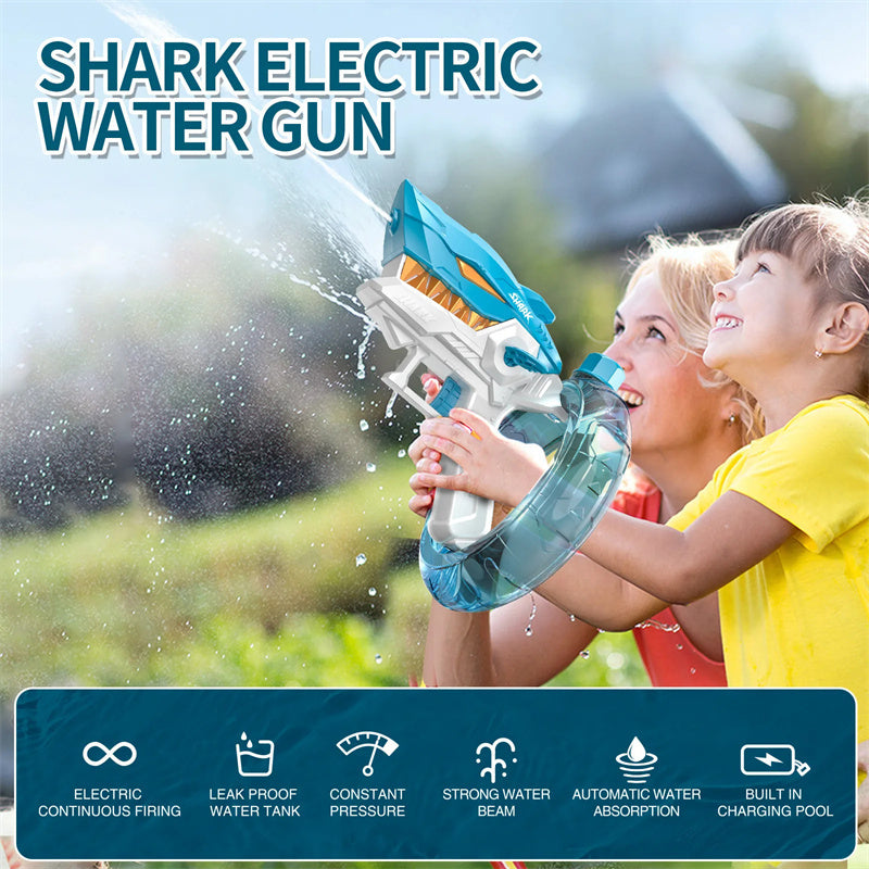 New Shark Electric Water Gun Toy - Fully Automatic Continuous Fire, Large Capacity Beach Summer Water Play for Kids